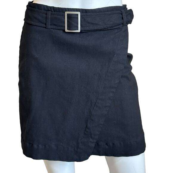 Maeve by Anthropologie Black Faux Wrap Snapp Button Belted Classic Mini Skirt 6 - Picture 10 of 10